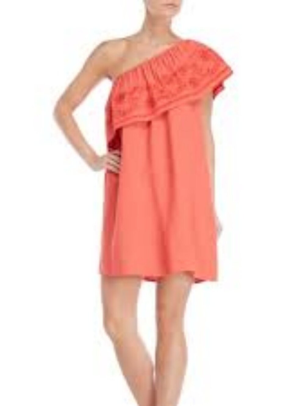64-NWT RBECCA MINKOFF CORAL ONE-SHOULDER RITA DRESS WITH POCKETS ORIGINALLY $198